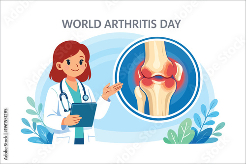World Arthritis Day Illustration with Doctor and Knee Joint