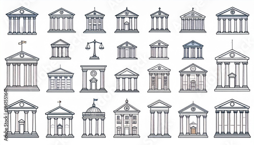Government and Financial Institution Building Icons Collection.