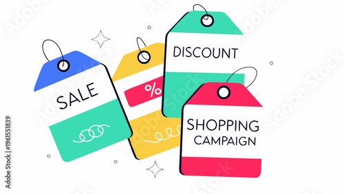 Colorful price tags display sale discount and shopping campaign promotions