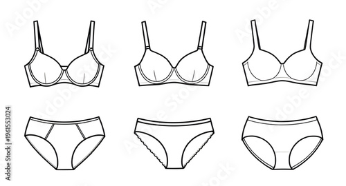 underwear, lingerie, bra, panties, women clothing, fashion, clothing illustration, apparel, intimate wear, underwear line art, lingerie outline, vector illustration, clipart, isolated, white backgroun