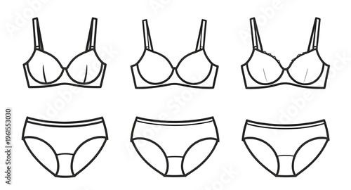 underwear, lingerie, bra, panties, women clothing, fashion, clothing illustration, apparel, intimate wear, underwear line art, lingerie outline, vector illustration, clipart, isolated, white backgroun