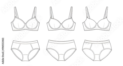 underwear, lingerie, panties, bra, female underwear, women lingerie, underwear line drawing, lingerie outline, line art, outline drawing, simple underwear sketch, black and white lingerie, monochrome 