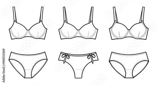 underwear, lingerie, panties, bra, female underwear, women lingerie, underwear line drawing, lingerie outline, line art, outline drawing, simple underwear sketch, black and white lingerie, monochrome 