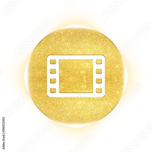 Golden sparkling film strip icon for movie cinema and entertainment