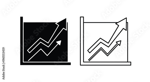Vector illustration of a dynamic business growth chart featuring an upward trending line with two arrows, symbolizing market success, financial increase, and positive statistical data.