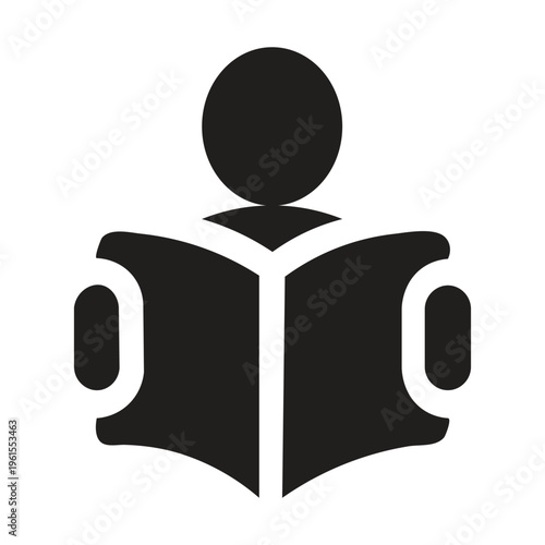 A person reading a book icon is a minimalist pictogram depicting a human figure (silhouette or simple outline) focused on holding and looking at an open or closed book, often in a seated position. Thi