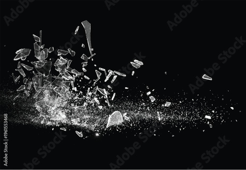 Broken glass on the black background. Isolated realistic cracked glass effect	