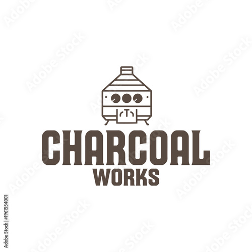 Charcoal Works Logo Design with Industrial Kiln Icon Illustration