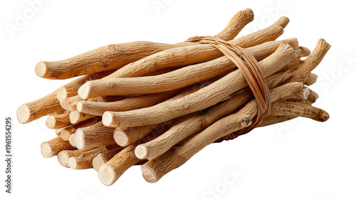 Ashwagandha: A detailed capture of a collection of ashwagandha roots tied together, highlighting their natural texture and earthy essence.