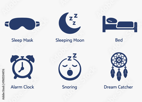 A set of Sleep icons focuses on simplicity, elegance, and ease of recognition. Vector Sign for Logos, Labels, and Icons.