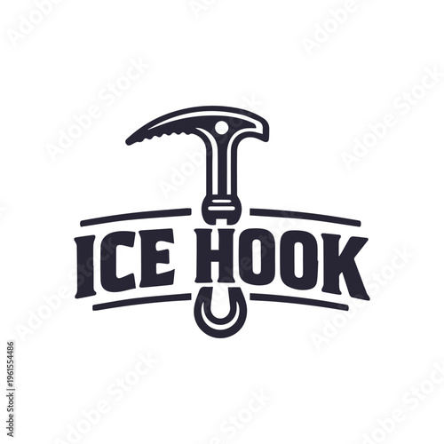 Bold Ice Hook Logo Featuring A Mountaineering Ice Axe Graphic Design