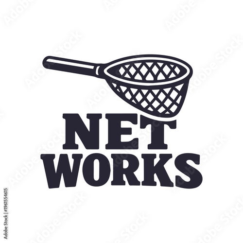 Net Works Logo Design with Scoop Net Icon for Network Branding