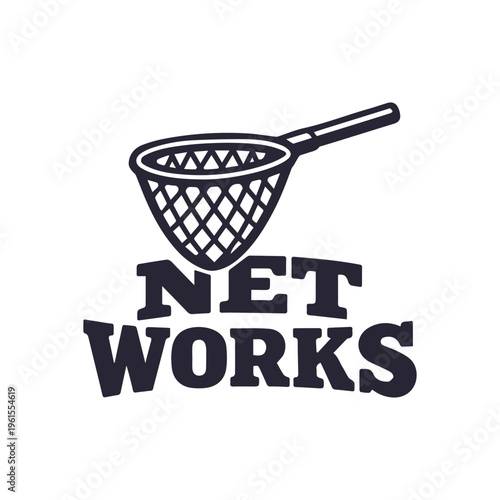 Net Works Logo Design with Catching Net Graphic Vector Illustration