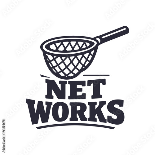Bold Monochrome Net Works Logo with a Fishing Net Graphic Element