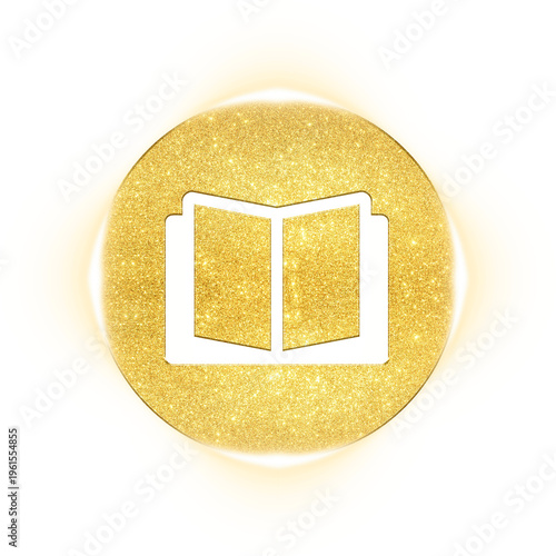Golden sparkling open book icon for education and knowledge