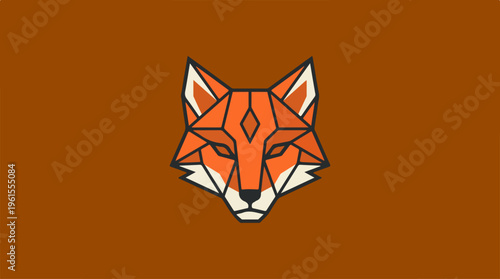 Geometric fox head design on a brown background, minimalist style.
