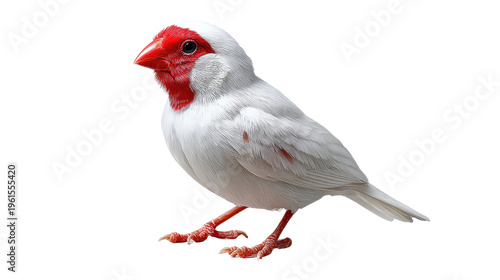Red-Headed Finch: A charming finch with striking red head feathers and a crisp, clean appearance, captured against an uncluttered backdrop.