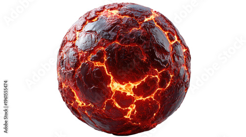 Eruption Sphere: An intense view of a fiery, cracked sphere symbolizing the raw, destructive power of a volcanic eruption, showcasing dynamic textures and radiant, molten core.