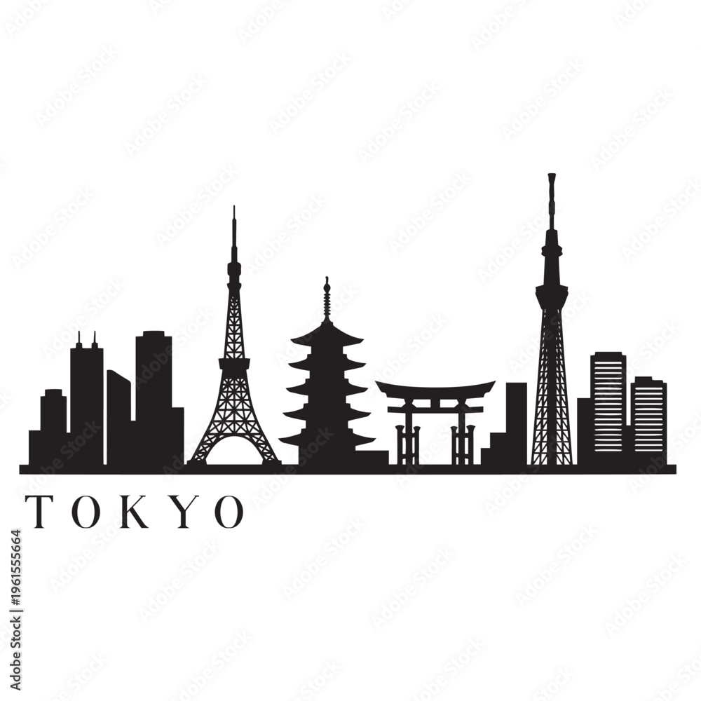 Obraz premium Tokyo Skyline Icon – Minimal Black Silhouette Vector