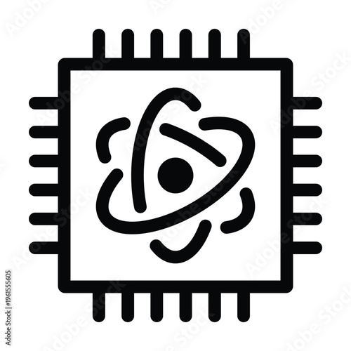 Quantum chip icon representing a processor designed to run quantum algorithms using qubits and superposition. Ideal for illustrating advanced computing hardware, nanotechnology, and next-generation pr