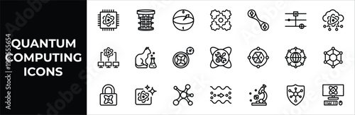 Quantum Computing Line Art Icons: Technology Concepts and Abstract Symbols Set