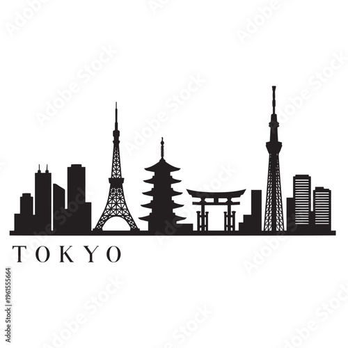 Tokyo Skyline Icon – Minimal Black Silhouette Vector