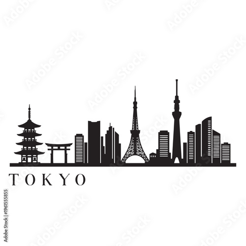 Tokyo Skyline Icon – Minimal Black Silhouette Vector