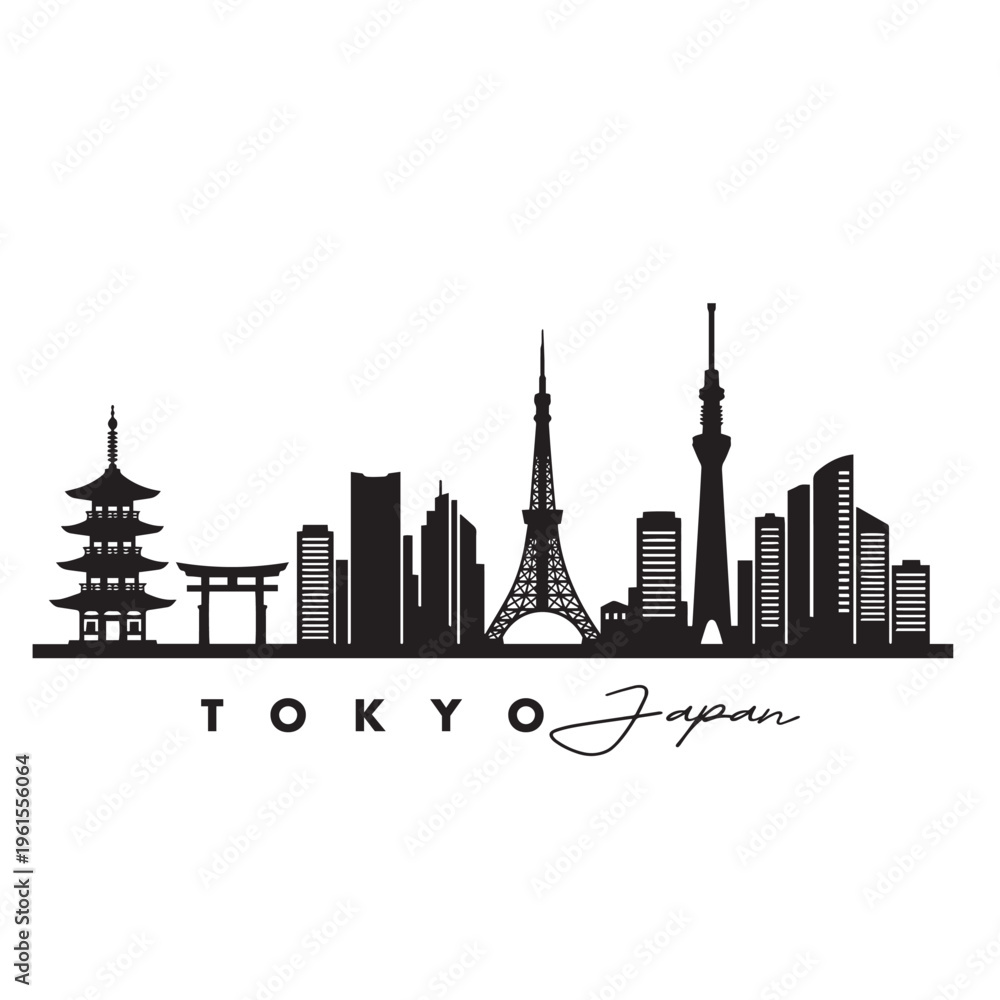 Obraz premium Tokyo Skyline Icon – Minimal Black Silhouette Vector