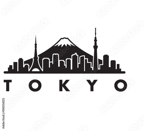 Tokyo Skyline Icon with Mount Fuji – Minimal Black Silhouette Vector