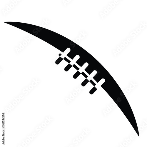 Abstract black graphic illustration of an american football with iconic laces design.