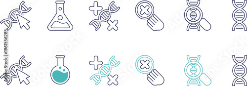 Genetic engineering icon set, DNA editing symbols collection, biotechnology research tools, genome science concepts, modern vector medical icons