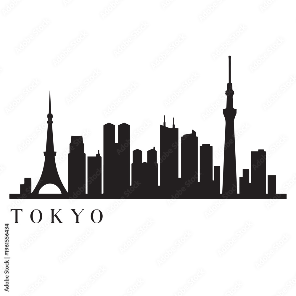 Fototapeta premium Tokyo Skyline Icon – Minimal Black Silhouette Vector