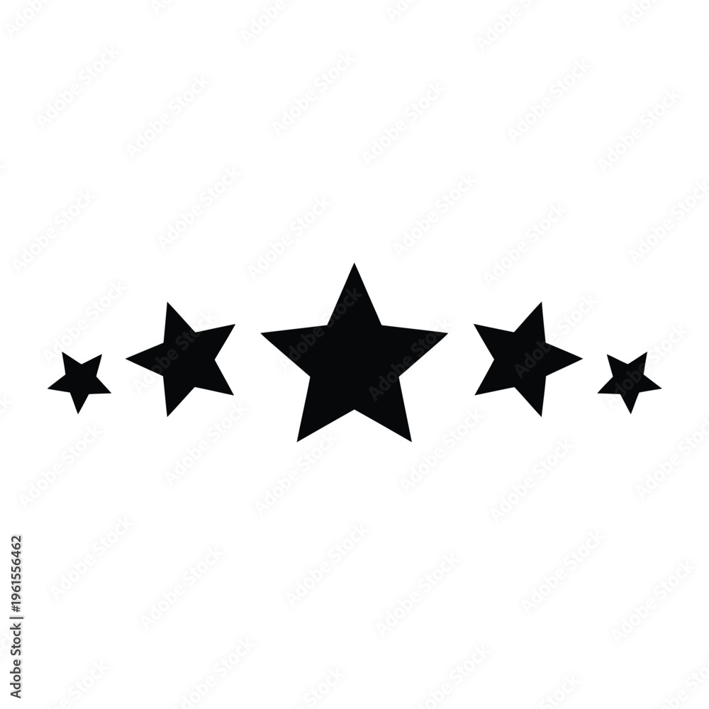 Obraz premium Five black stars in a row symbolizing quality, rating, and excellence on a white background.