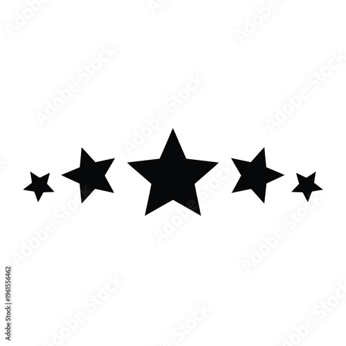 Five black stars in a row symbolizing quality, rating, and excellence on a white background.
