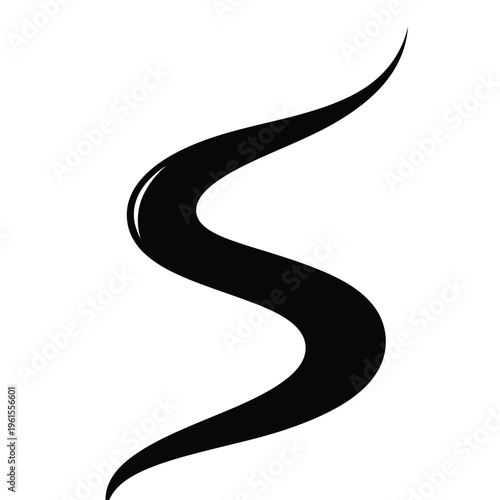 Elegant black S-shaped curve flowing gracefully as a modern graphic element on white.