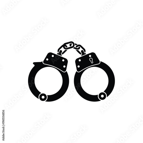Black silhouette icon of metal handcuffs symbolizing law, crime, justice, and arrest.