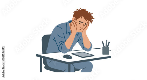 vector illustration of a stressed office worker sitting at desk-01.eps