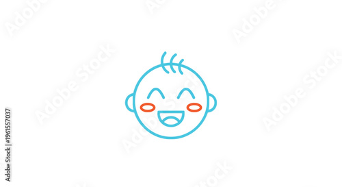 Cute smiling baby head cartoon illustration in line art style for child design.