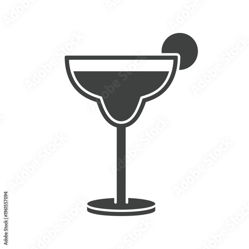 Simple black silhouette icon representing a classic margarita cocktail glass with a lime garnish