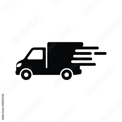 Simple black and white icon representing fast delivery service or rapid transportation vehicle movement