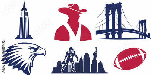 New york city icons featuring sports and famous landmarks
