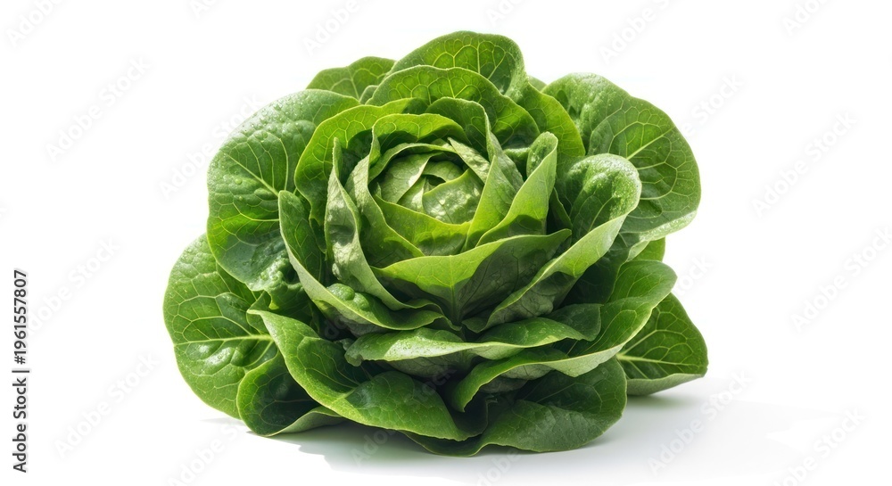 Fototapeta premium Fresh Butterhead Lettuce Head on White Background Healthy Eating.