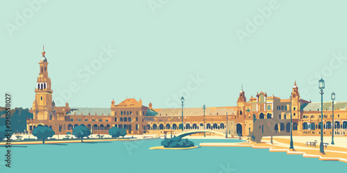 A stylized illustration of the plaza de espa a in seville spain