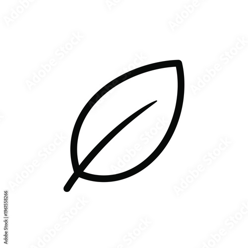 Clean minimalist black line art icon of a botanical leaf for eco designs