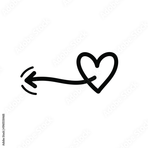 Abstract hand drawn doodle heart with an arrow indicating a left direction.
