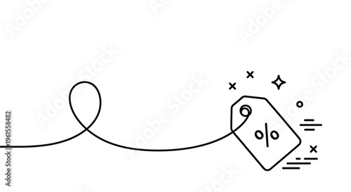Minimalistic one line drawing art of a percentage discount sale tag for promotions