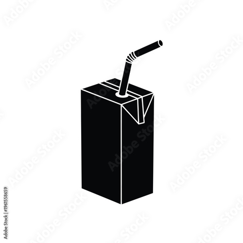 Simple graphic icon of a beverage carton with an inserted drinking straw ready for consumption.