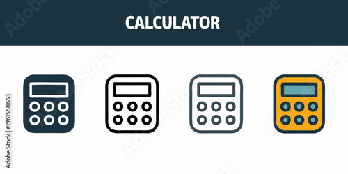 Four calculator icons in varying styles and color schemes shown
