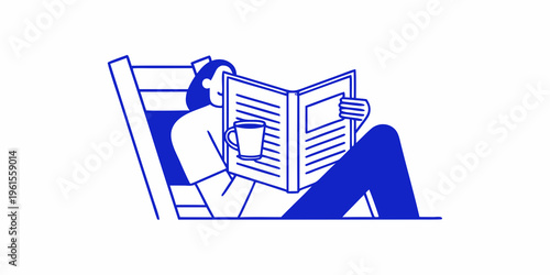 Woman relaxing in a chair reading a newspaper with a drink
