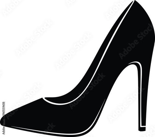 high heel shoe silhouette, elegant stiletto icon, fashion footwear illustration, women style symbol, luxury design graphic, black white vector, cad drawing flat vector illustration